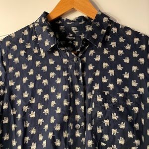 Madewell Size 8 Navy Elephant Print Blouse 100% cotton